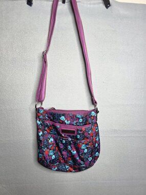 Tyler Rodan Travel Crossbody Bag Blue Purple Red Floral Pockets Zip Snap Close